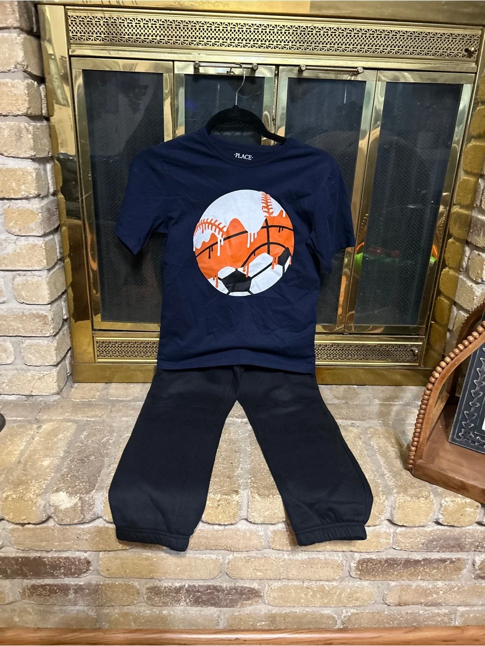 The Children's Place Navy & Orange Soccer Graphic Tshirt and Black Jogging Pants